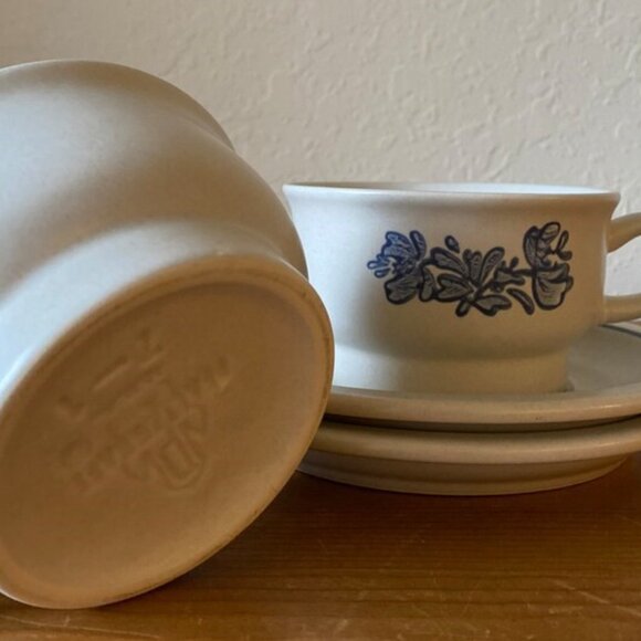 Set of 2 Cups Mugs & Saucers Pfaltzgraff Yorktowne Stone Blue Gray - Picture 3 of 4